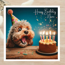 Personalised Card Funny Cockapoo Dog with Birthday cake  Greetings Card