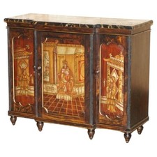 ANTIQUE REGENCY 1810 SIMULATED ROSEWOOD CHINESE CHINOISERIE BREAKFRONT SIDEBOARD