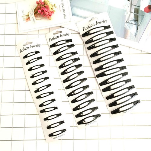 12x black hair clips - 12x, snap