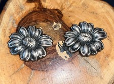 Vintage Sterling Silver Southwest Concho Belt Clips In A Flower Design Unmarked