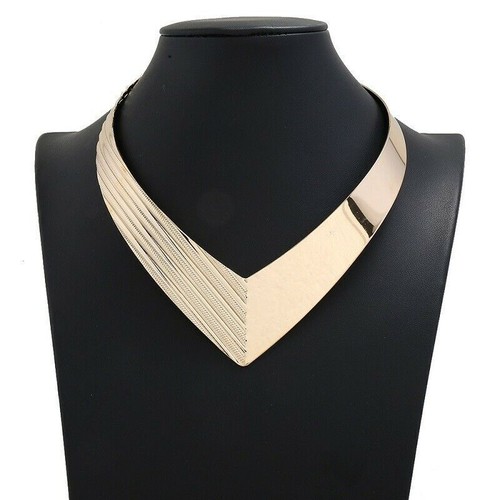 Gold silver choker necklace - gold,