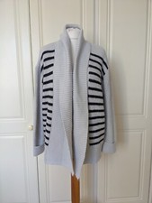 Monsoon Cleo Stripe Open Cardigan Heavy Duty Knit Grey Black Size M