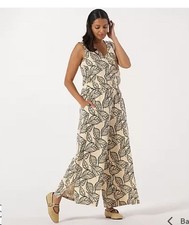 Cozee Home Silky Soft Jumpsuit Wide Leg V Neck Mono Palm Size XL QVC RRP £32