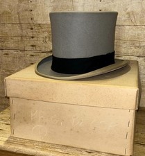 Antique Boxed Grey Fur Felt Top Hat Size 6 7/8 / 56cm By Herbert Johnson