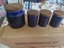Blue HORNSEA POTTERY HEIRLOOM SAGE,  CLOVES, ALLSPICE CINNAMON JARS