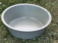 Great Vintage ROUND Enamel Ware BASIN WASH BOWL Greenish Grey FARMHOUSE 16”