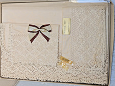 Vintage Granny Nana Chic Settee Set Cream Lace Three Seater 54" + 2 Armchairs