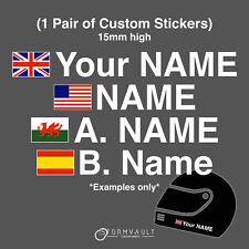 Helmet Name stickers with flags - MSA race rally car motorbike kart decal vinyl