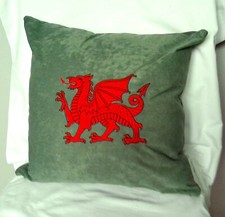Y Ddraig Goch, Welsh, The Red Dragon, embroidered cushion 16 inch including pad