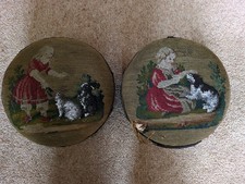 Antique Circular Footstools With Tapestry Tops