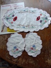 Vintage 1950's Irish Linen Hand Embroidered Dressing Table Set