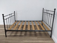 DOUBLE BED FRAME Grey Metal Bannister Headboard Slat Foundation FREE DELIIVERY