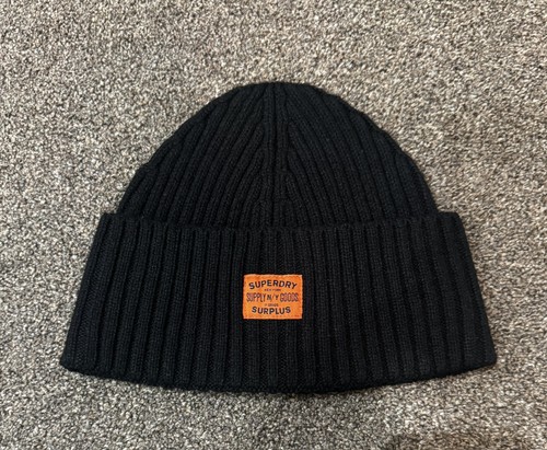 Superdry black ribbed beanie - superdry,