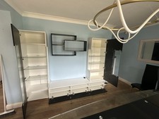 TV Stand Unit Cabinet Stand High Gloss Black Doors LED Light Modern Cupboard