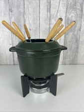 Green Cast Iron Fondue Set, Burner, Stainless Steel & Landert Pot