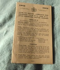 Vintage lawn mower, Atco 20 & 24 inch sidewheel motor mowers manual dated 1958