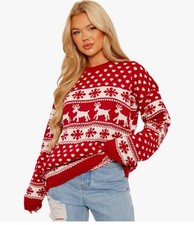 Ladies Christmas Sweater Jumper Knitted Snowflake Reindeer Xmas Novelty Festive
