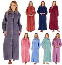 Slenderella Button Waffle Robe Luxury Fleece 52" Long Thick Winter Dressing Gown