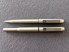 PARKER 25 FLIGHTER SET Vintage Black Trim Fountain Pen + Ballpoint Brushed Steel