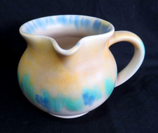 Unusual Carlton Ware Side Handled Jug. Drip Ware. Blue, Turquoise, Yellow, Cream