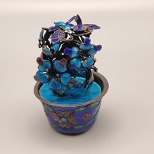 Early c.19th Antique Cloisonne Miniature Plant & Butterfly Blue Enamel & Silver