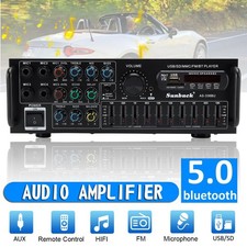Bluetooth 5.0 HiFi Sunbuck 2000W Stereo Power Amplifier Karaoke FM USB SD AUX