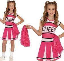 Childs PinkCheerleader Fancy Dress Costume Kids Girls Cheer Leader Outfit fg