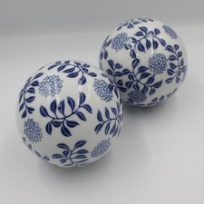 2 Large Vintage Ceramic Blue & White Carpet Bowls /  Decorative Home Decor Balls