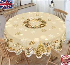 Golden Christmas Tablecloth Snowman Elk Festive Dining Decor Home Gift