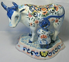 Antique Delft Cow Being Milked