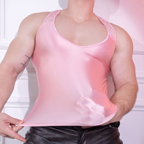 Mens oil shiny glossy tank - mens,