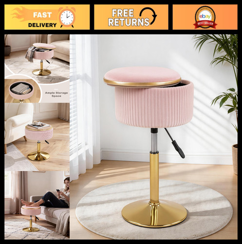 Adjustable velvet vanity - adjustable, stool