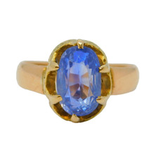 19th Century 18ct Gold Set 2.5ct Oval Cut Ceylon Sapphire Ring Antique c1860