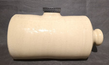 Vintage Ceramic Hot Water Bottle~Beige/Stone~Glazed~Black Stopper~Length 24cm