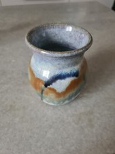 Small Blue Brown Earth Tone Glazed  Ceramic Bud Vase