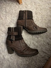 Marco Tozzi Ankle Boots Women's UK 5 (38)Brown Leather Block Heels Knitted Top 