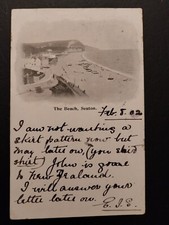 GB QV/Edward VII 1902 Postcard The Beach,Seaton Crewkerne-London with SG213 ½d