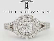 Tolkowsky Double Halo Diamond Split-Shank Engagement Ring 1ct 14k W Gold Rtl $4k