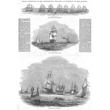 SPITHEAD Grand Review of the Experimental Squadron - 2x Antique Prints 1845