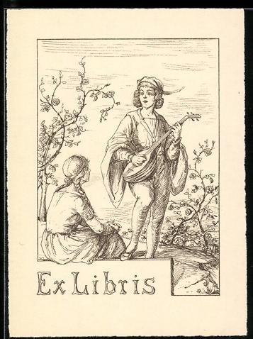 Exlibris mann mit laute steht - exlibris,