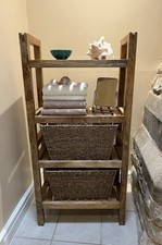 WOODEN STACKABLE SHELVES WITH SEAGRASS BASKETS