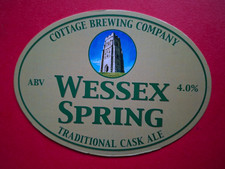 COTTAGE brewery beer pump clip WESSEX SPRING real ale badge CLOSED Somerset