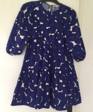 Lefties Cobalt Blue White Xs Uk8Tier Dress Floral Puff Sleeves Cotton Zara group