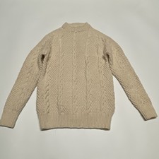 Hand knitted Jumper Womens UK 8 Cream Beige Fisherman Aran Chunky Cable Knit