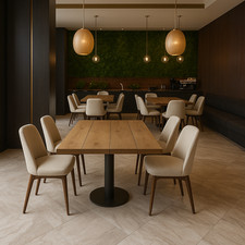 Solid Wood Dining Tables With Pole Leg For Cafes and Restaurants (Bulk Order)