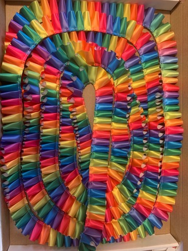 Rainbow pleated ribbon rosette - pleated,