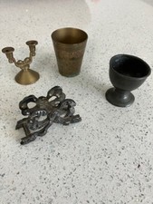 Mixed Metal Brass/Pewter - goblet, cup,letter rack, candle holder
