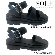 LADIES WOMENS GLADIATOR EEE EXTRA WIDE FIT CHUNKY PLATFORM ANKLE SHOES SANDALS