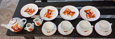 PV09090 Vintage Miniature Porcelain 15pc Tea Set Red White STEIFF Bear