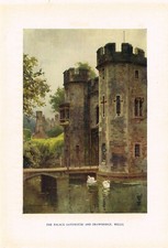 Wells Palace Gatehouse & Drawbridge Antique Picture Print Haslehust 1914 BBW#44